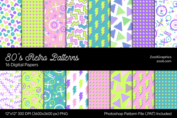 80s Retro Light Patterns Digital Papers