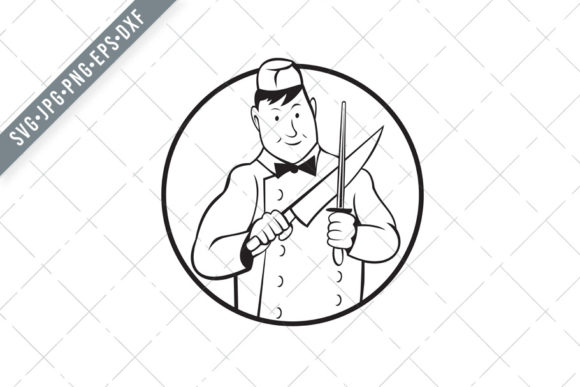Butcher Sharpening Knife Front: Vector Design Set