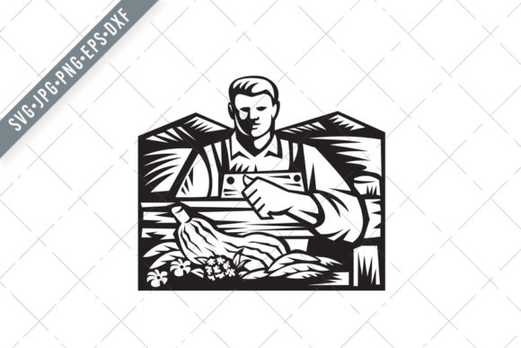 Organic Farmer with Farm Vegetable: A Retro Woodcut Design for Modern Makers and Entrepreneurs