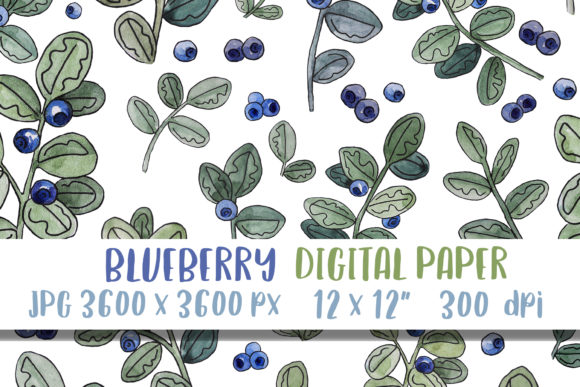 Watercolor Blueberry Digital Paper for Creative Design Projects